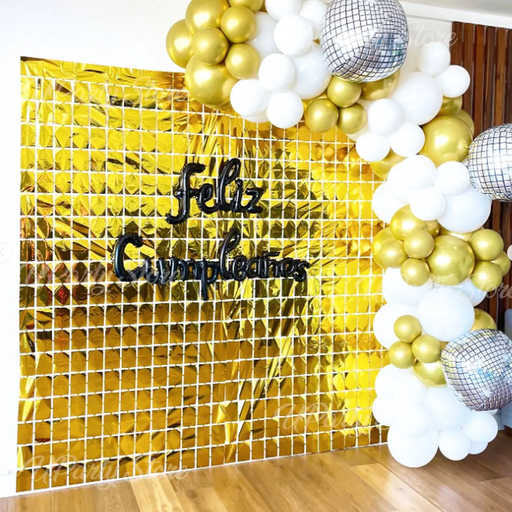 2pcs Silver Square Backdrop Curtains Shimmer Foil Wall Backdrop Tinsel Streamers for Birthday Wedding Christmas Disco Party Deco