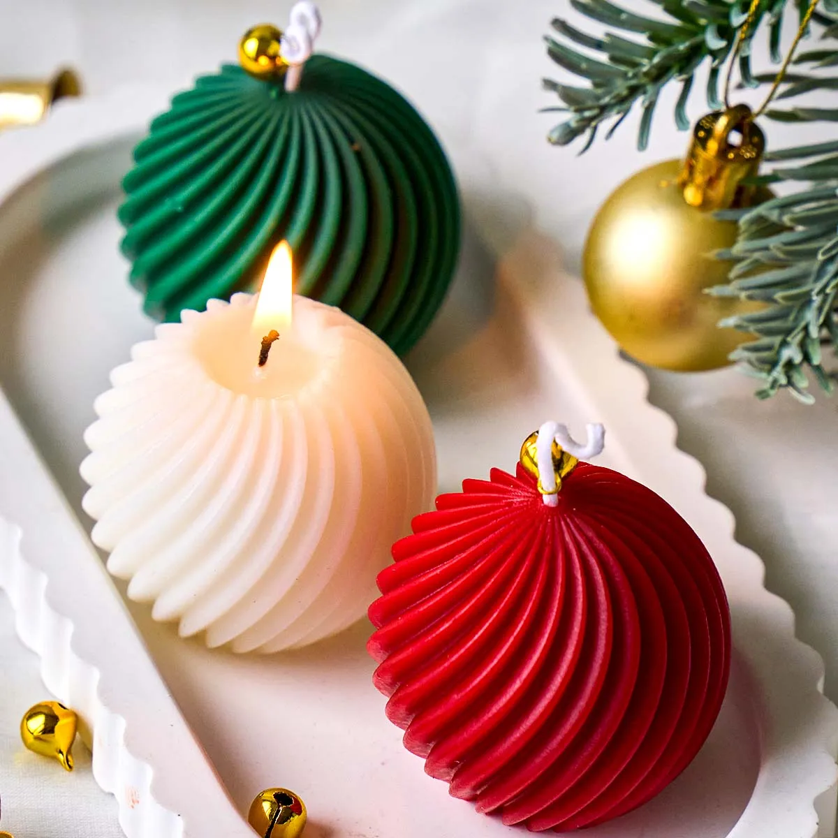 3D Rotate Ball Silicone Candle Mold Winter Christmas Souvenirs DIY Stripes Aromath Soap Resin Plaster Crafts Making Home Decor