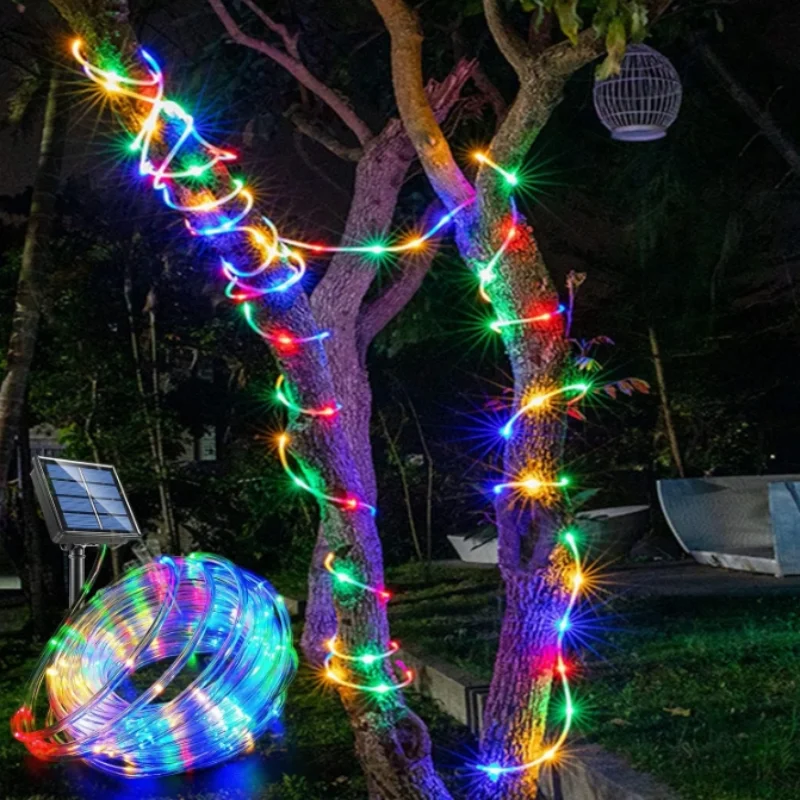12m/7m Solar String Lights Garden Waterproof Tube Rope Lamp Christmas Garland Lights For Outdoor Holiday Decoration Lighting