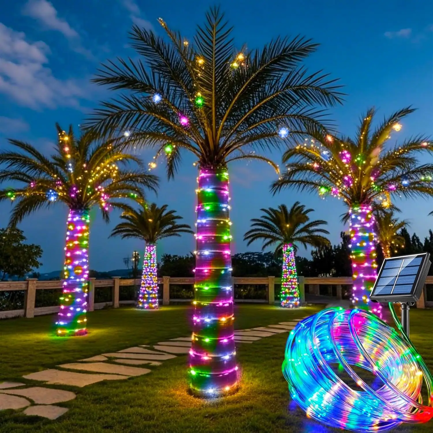12m/7m Solar String Lights Garden Waterproof Tube Rope Lamp Christmas Garland Lights For Outdoor Holiday Decoration Lighting