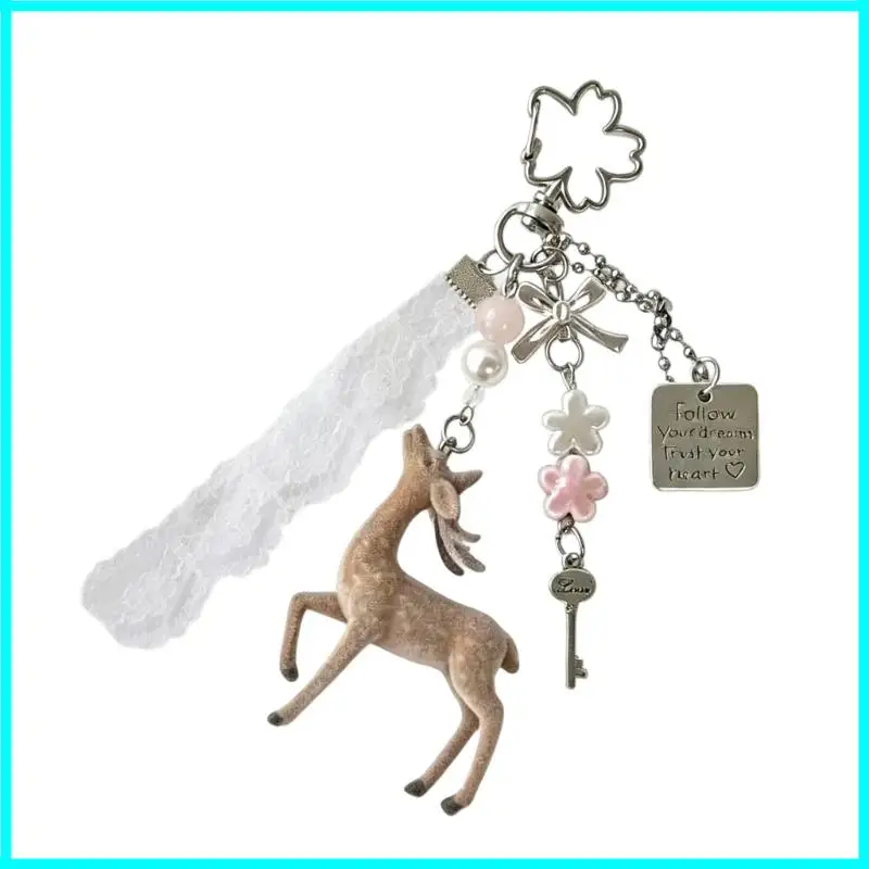 3D Christmas Elk Keychains Ring For Women Men Deer Animal Pendant Bag Box Car Charm Jewelry