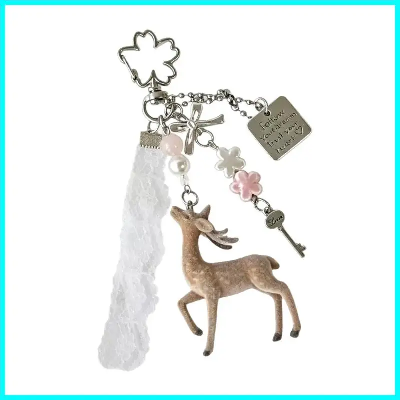 3D Christmas Elk Keychains Ring For Women Men Deer Animal Pendant Bag Box Car Charm Jewelry