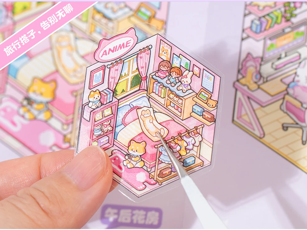 Kawaii Cabin Crisis 3D Dream Flower House Landscape Sticker book DIY Pocket Cabin Scene Christmas gifts 