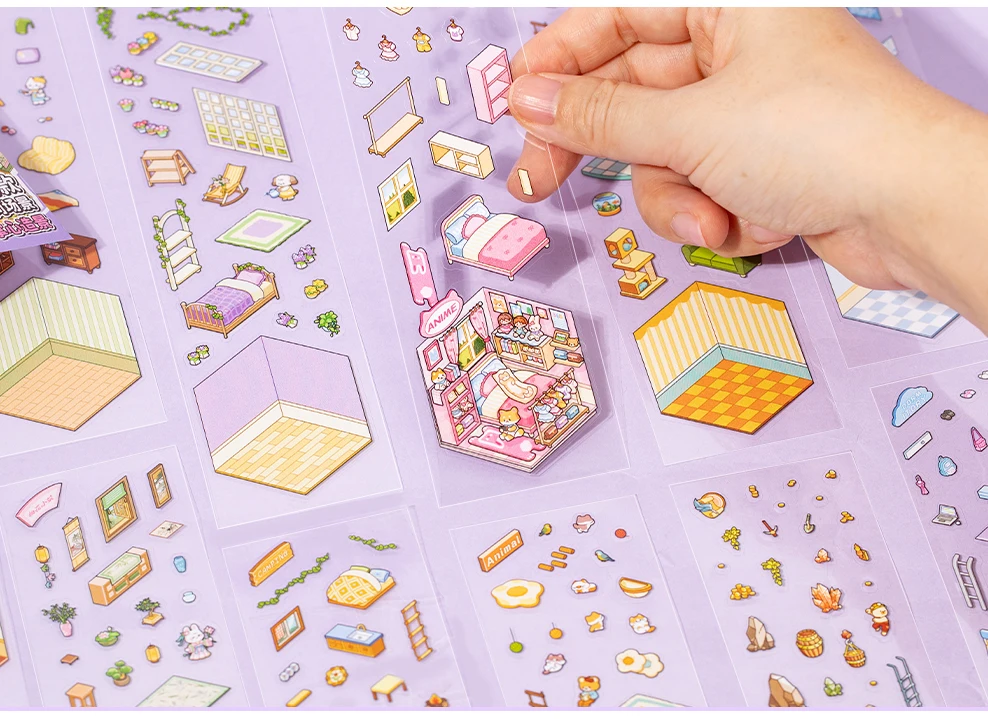 Kawaii Cabin Crisis 3D Dream Flower House Landscape Sticker book DIY Pocket Cabin Scene Christmas gifts 