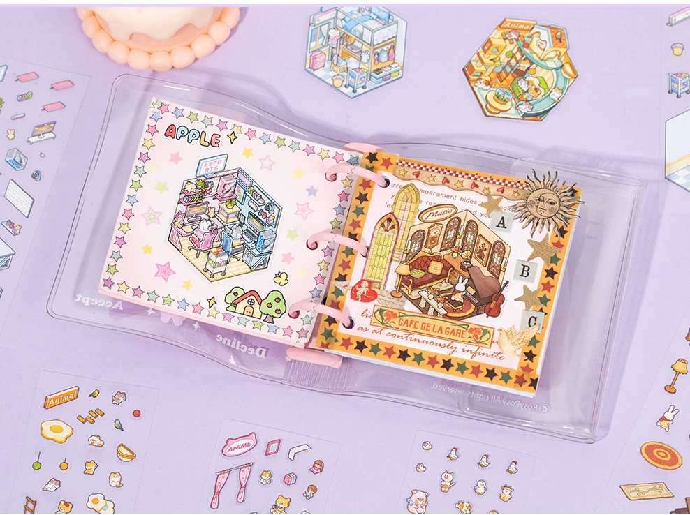 Kawaii Cabin Crisis 3D Dream Flower House Landscape Sticker book DIY Pocket Cabin Scene Christmas gifts 