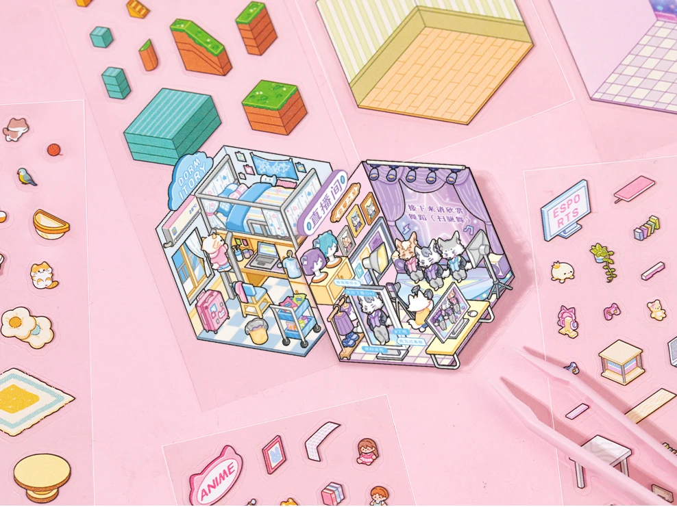 Kawaii Cabin Crisis 3D Dream Flower House Landscape Sticker book DIY Pocket Cabin Scene Christmas gifts 