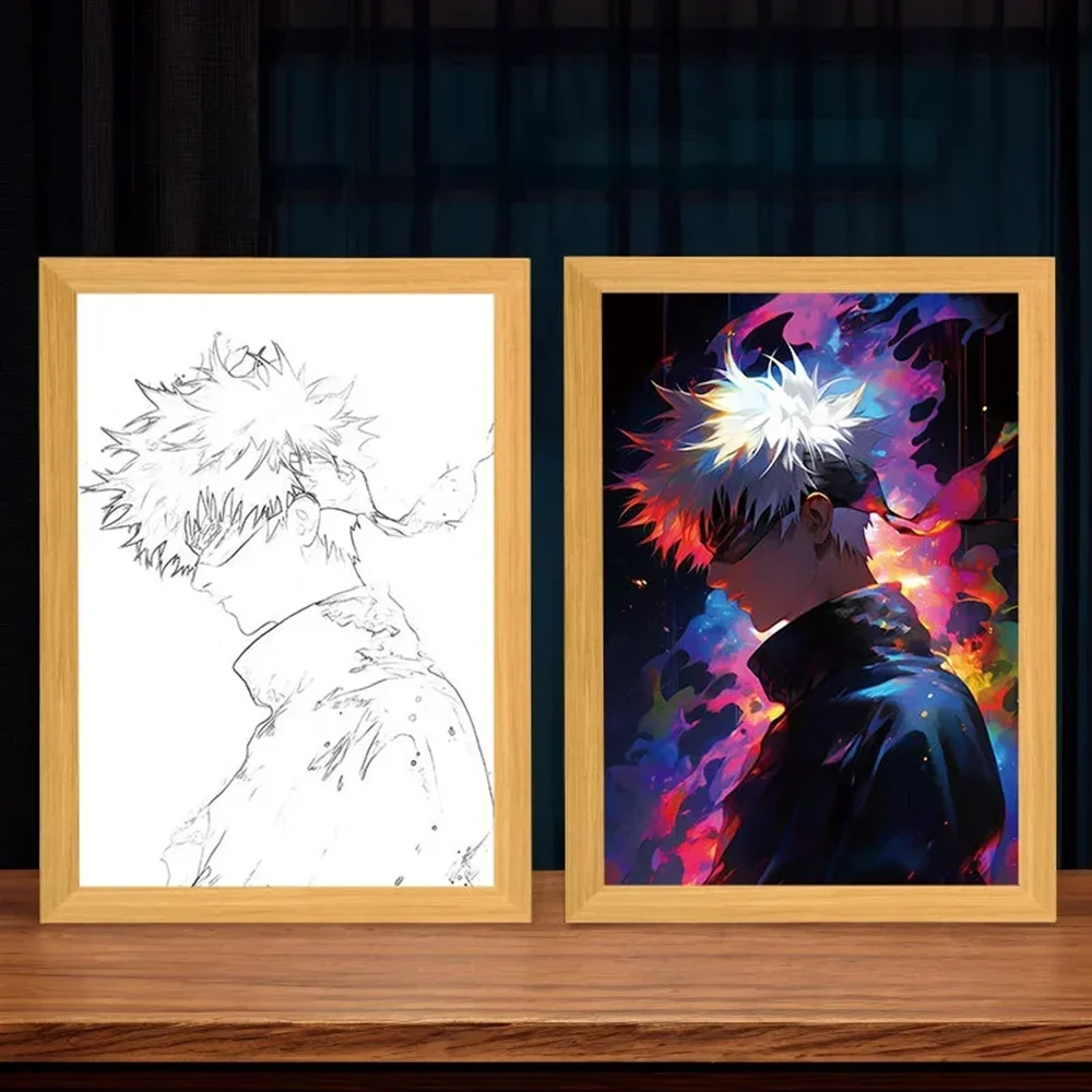 Anime Character Satoru Gojo Photo Frame Led Three-Color Light Photo Frame Painting Decoration Christmas Gift Moonlight Lamp