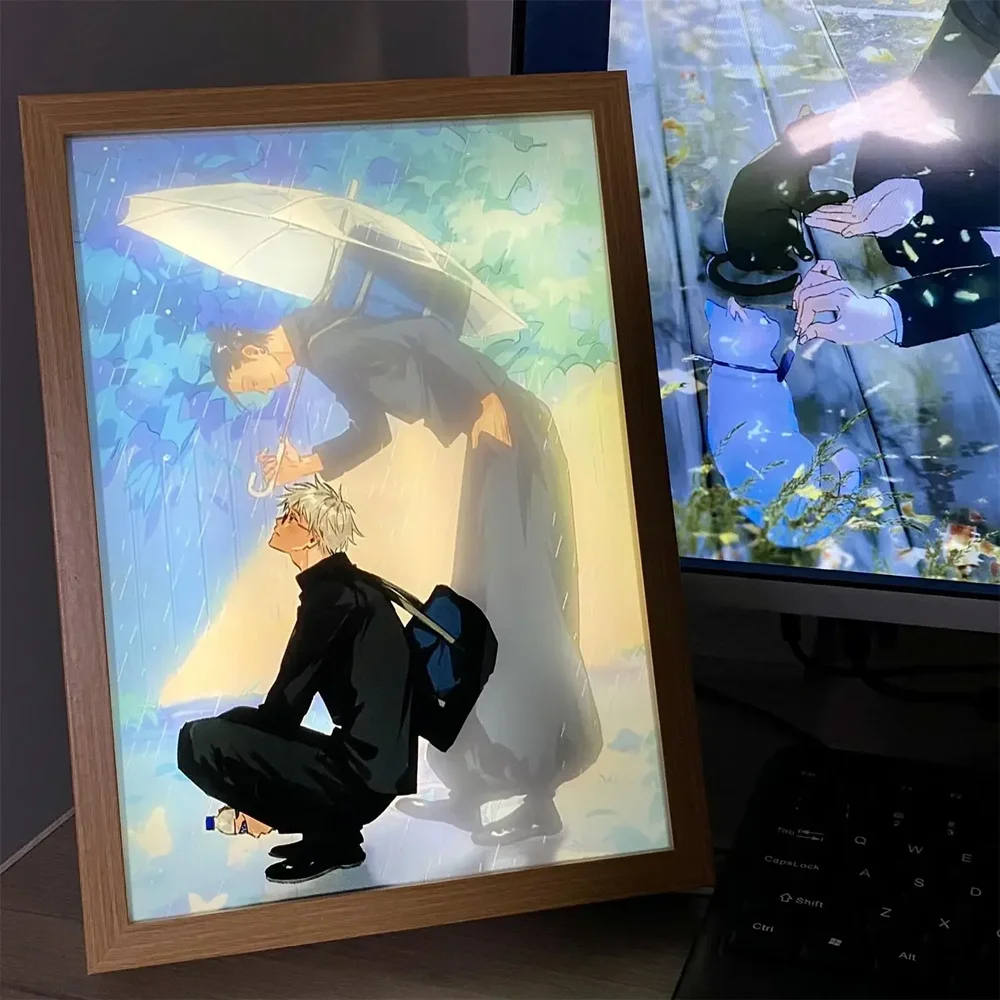 Anime Character Satoru Gojo Photo Frame Led Three-Color Light Photo Frame Painting Decoration Christmas Gift Moonlight Lamp