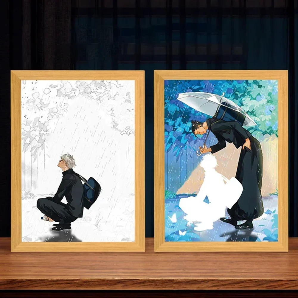 Anime Character Satoru Gojo Photo Frame Led Three-Color Light Photo Frame Painting Decoration Christmas Gift Moonlight Lamp