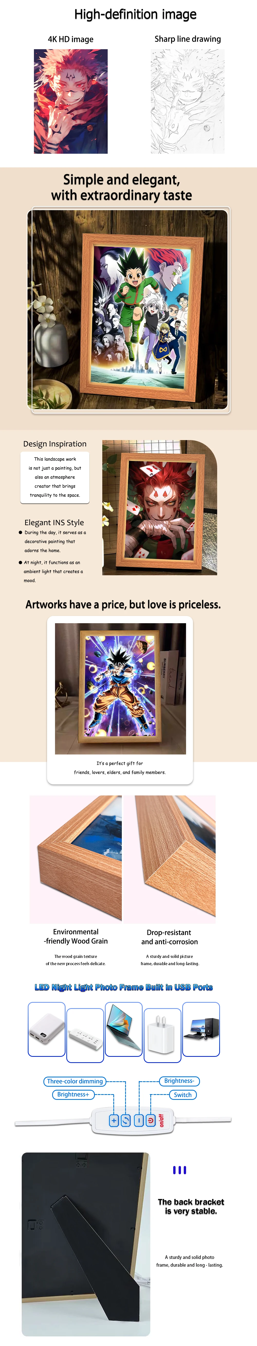 Anime Character Satoru Gojo Photo Frame Led Three-Color Light Photo Frame Painting Decoration Christmas Gift Moonlight Lamp