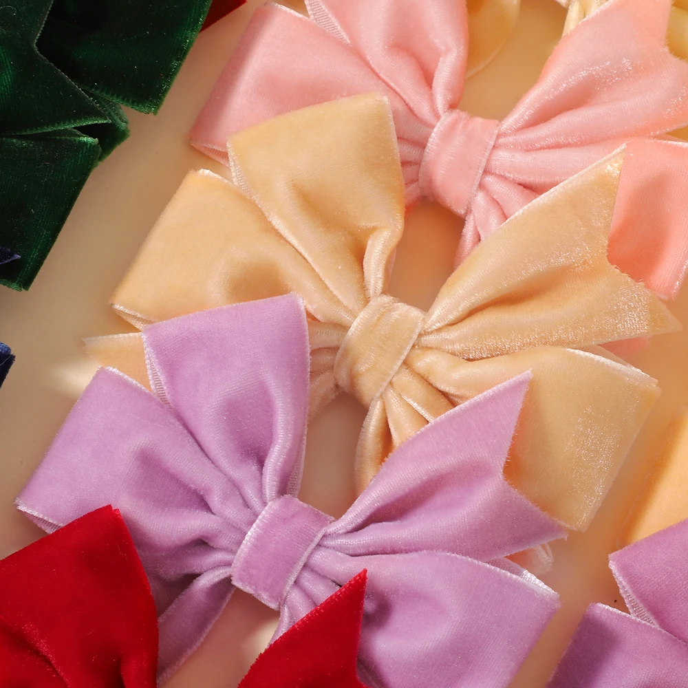 2pcs Vintage Velvet Bow Girls Hair Clip Sweet Red Green Bowknot Hairpins Barrette Headwear Christmas Festival Hair Accessories