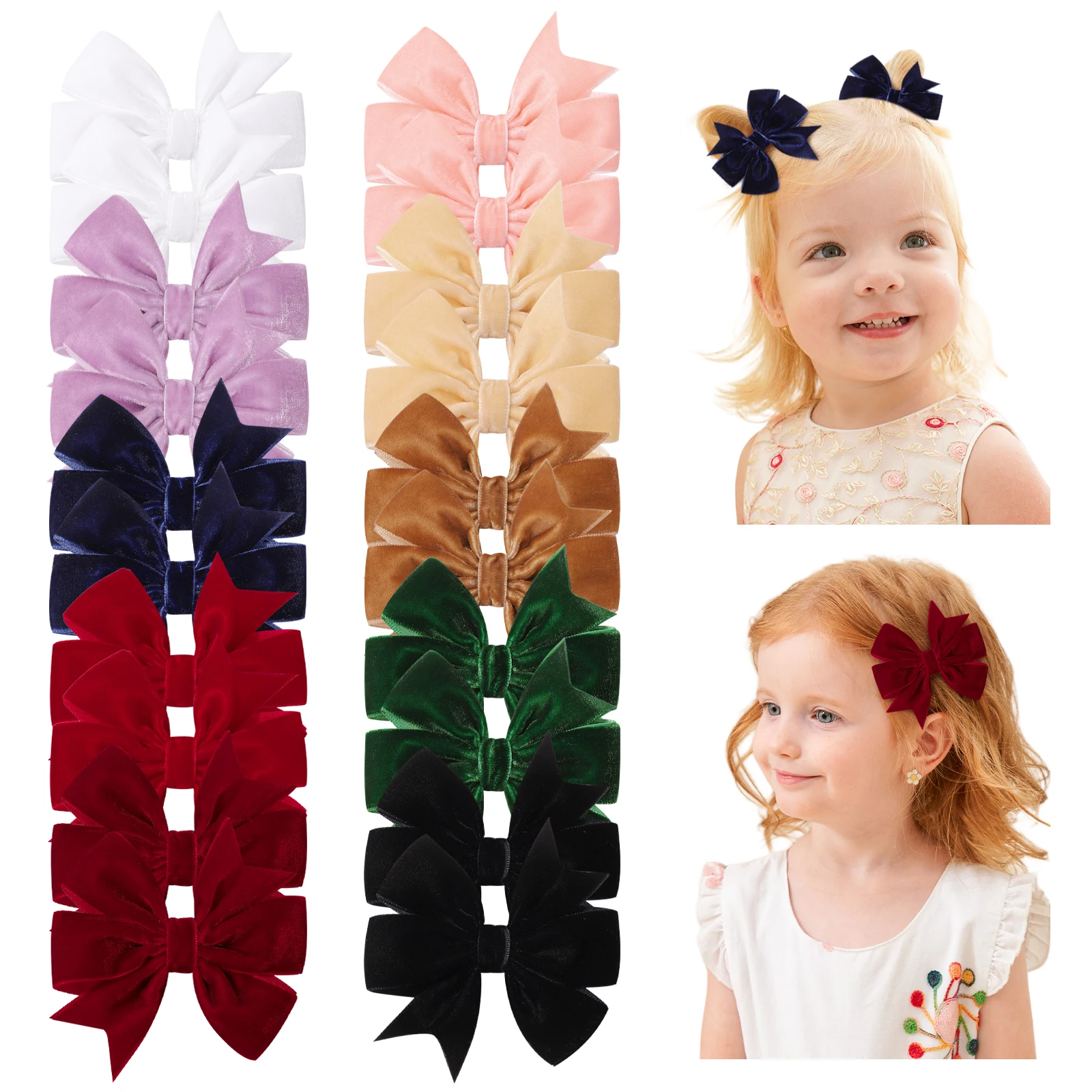 2pcs Vintage Velvet Bow Girls Hair Clip Sweet Red Green Bowknot Hairpins Barrette Headwear Christmas Festival Hair Accessories