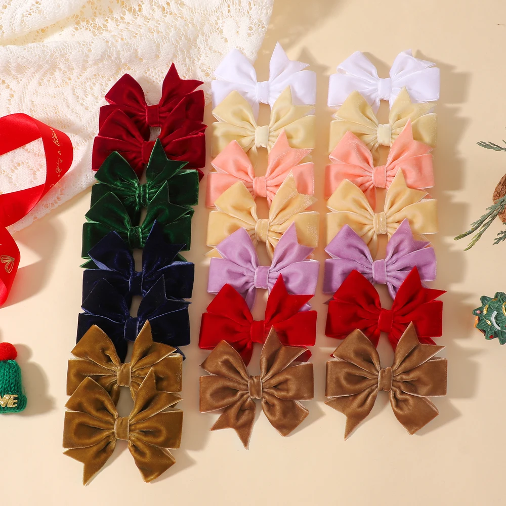 2pcs Vintage Velvet Bow Girls Hair Clip Sweet Red Green Bowknot Hairpins Barrette Headwear Christmas Festival Hair Accessories