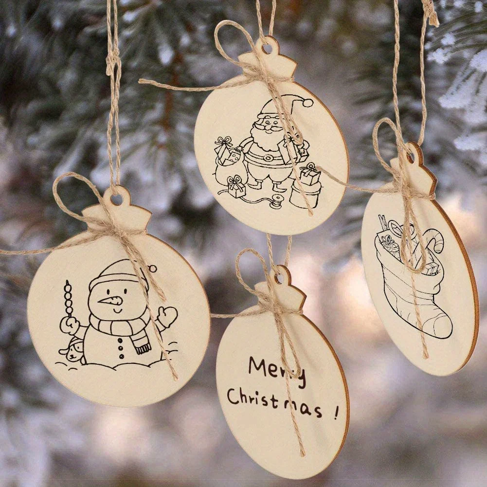 10/20pcs Wooden Pendant Handmade DIY Painting Holiday Supplies,Christmas Decoration Wood Plaque Graffiti Craft Round Wood Chips