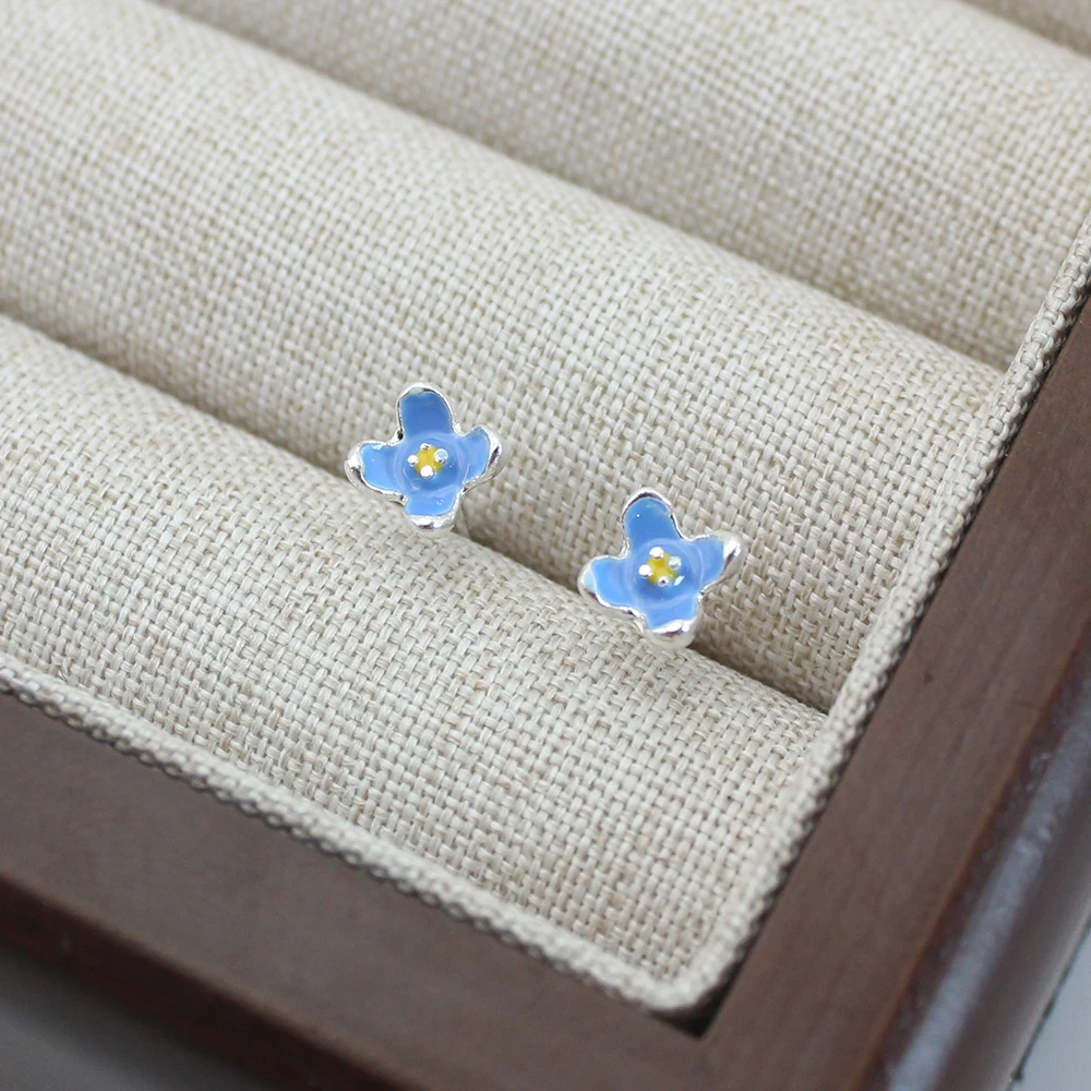 Small Blue Color Lilac Flower Stud Earring for Women Sweet Temperament Mini Jewelry Accessories Wholesale Christmas Day Gift