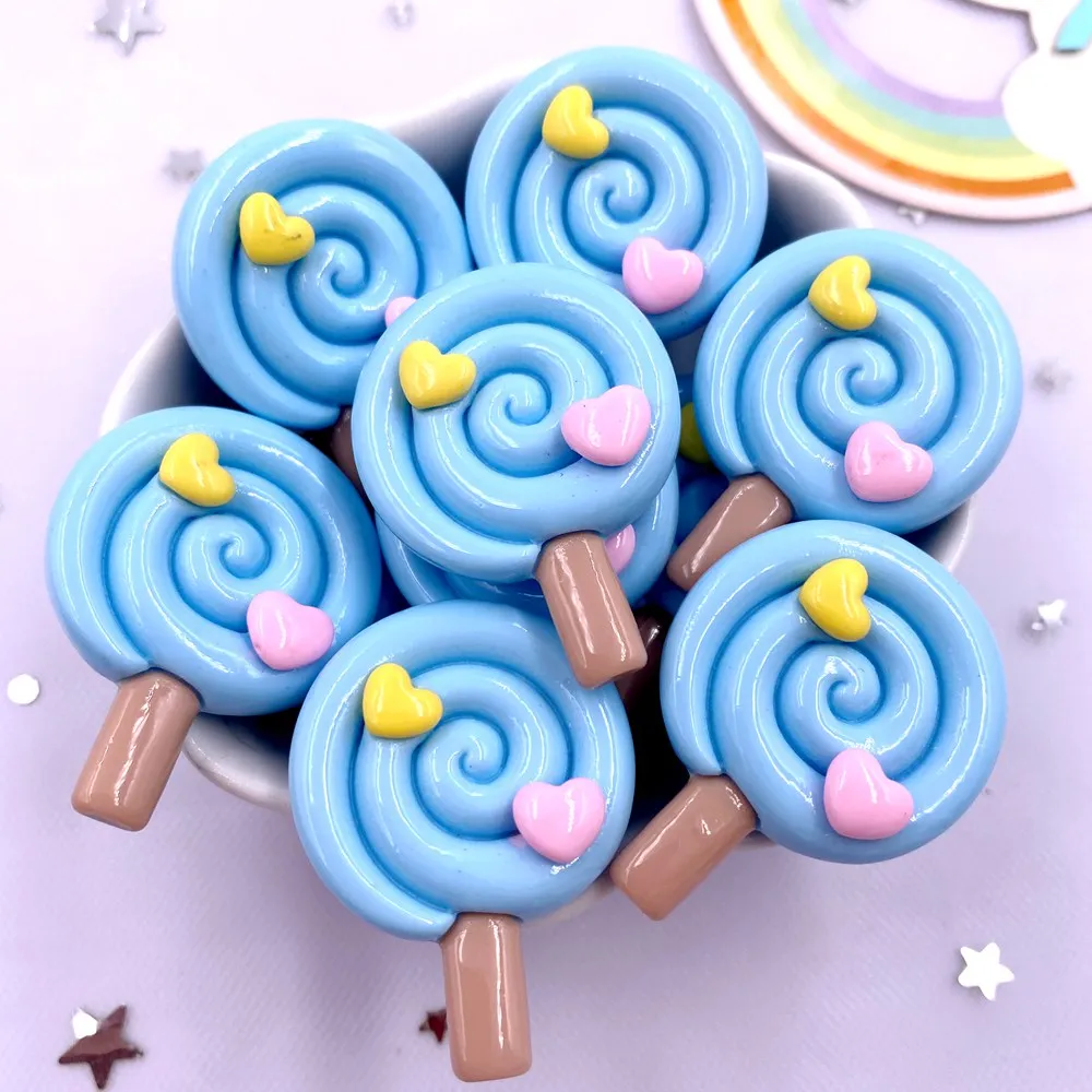 Painted Colorful Resin Big Love Lollipop Flatback Cabochon Stone Figurines 10pcs DIY Bow Christmas Accessories Scrapbooks Crafts