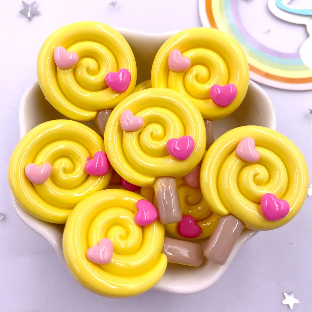 Painted Colorful Resin Big Love Lollipop Flatback Cabochon Stone Figurines 10pcs DIY Bow Christmas Accessories Scrapbooks Crafts