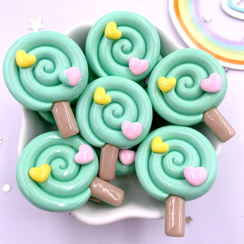 Painted Colorful Resin Big Love Lollipop Flatback Cabochon Stone Figurines 10pcs DIY Bow Christmas Accessories Scrapbooks Crafts