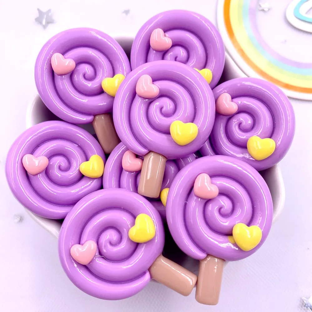 Painted Colorful Resin Big Love Lollipop Flatback Cabochon Stone Figurines 10pcs DIY Bow Christmas Accessories Scrapbooks Crafts