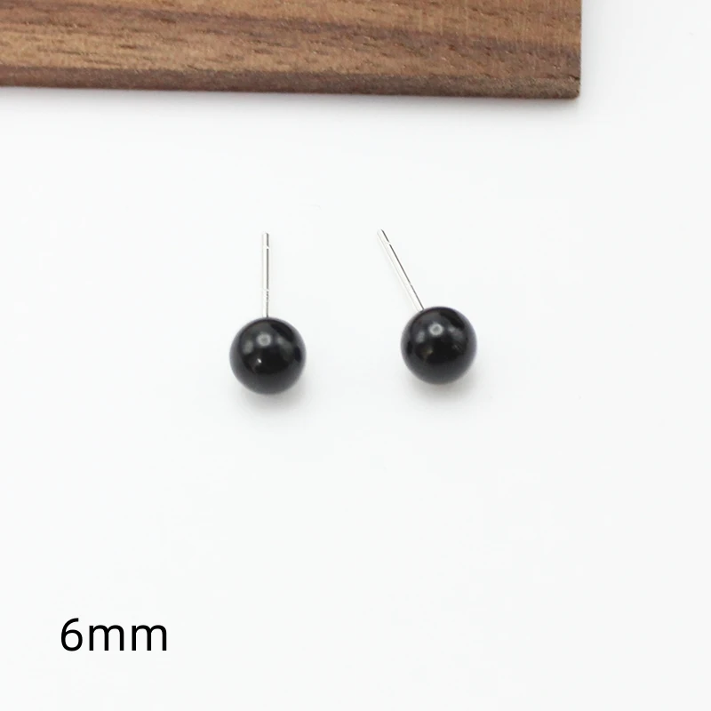 4mm 6mm 8mm 3Pairs Black Round Ball Imitation Pearl Stud Earring for Women Simple Temperament Ear Jewelry Christmas Day Girl