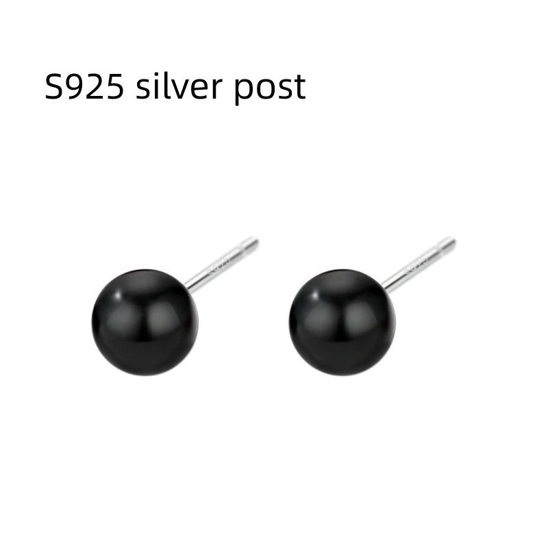 4mm 6mm 8mm 3Pairs Black Round Ball Imitation Pearl Stud Earring for Women Simple Temperament Ear Jewelry Christmas Day Girl