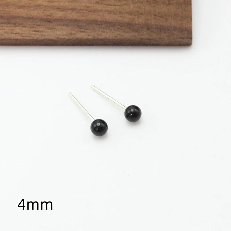 4mm 6mm 8mm 3Pairs Black Round Ball Imitation Pearl Stud Earring for Women Simple Temperament Ear Jewelry Christmas Day Girl