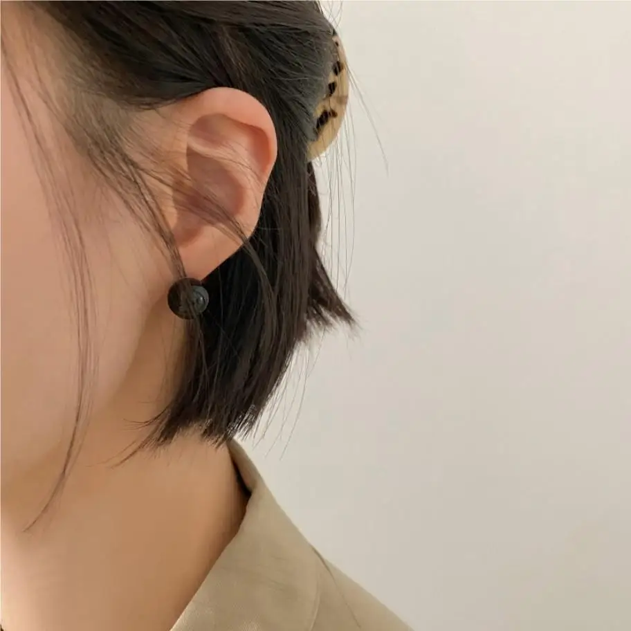 4mm 6mm 8mm 3Pairs Black Round Ball Imitation Pearl Stud Earring for Women Simple Temperament Ear Jewelry Christmas Day Girl