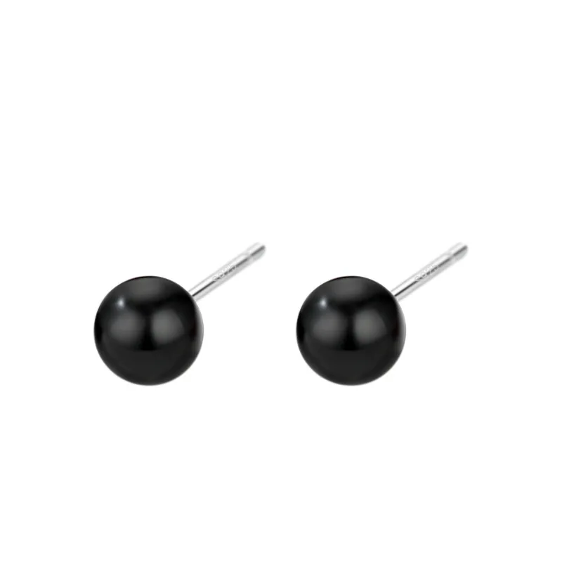 4mm 6mm 8mm 3Pairs Black Round Ball Imitation Pearl Stud Earring for Women Simple Temperament Ear Jewelry Christmas Day Girl