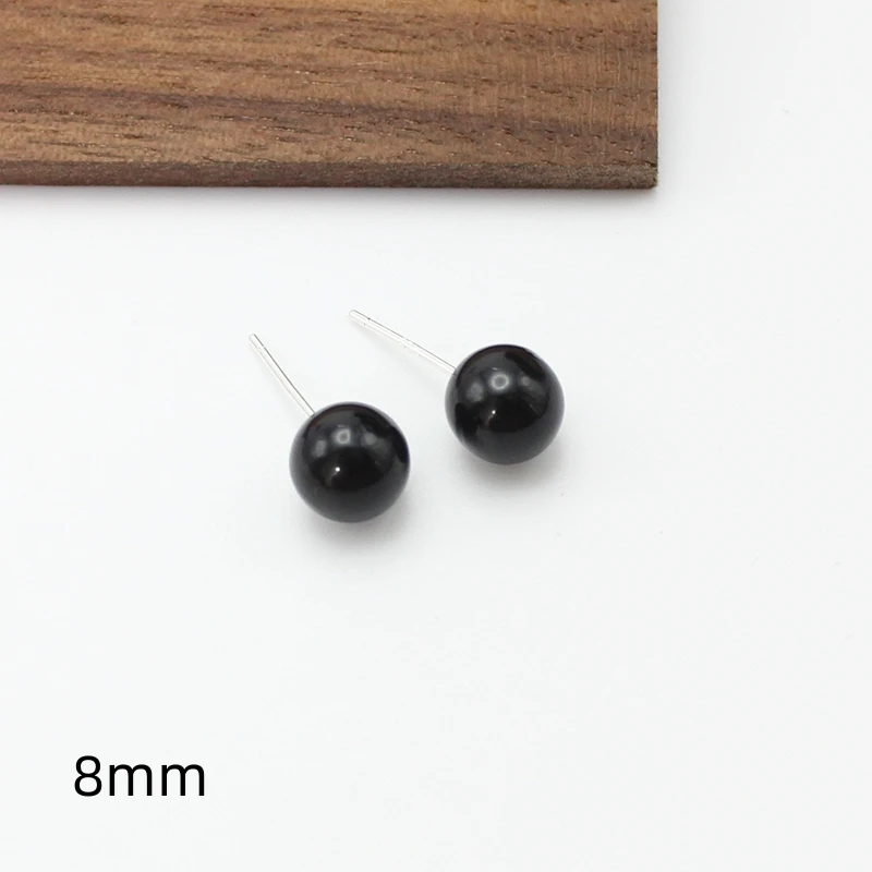 4mm 6mm 8mm 3Pairs Black Round Ball Imitation Pearl Stud Earring for Women Simple Temperament Ear Jewelry Christmas Day Girl