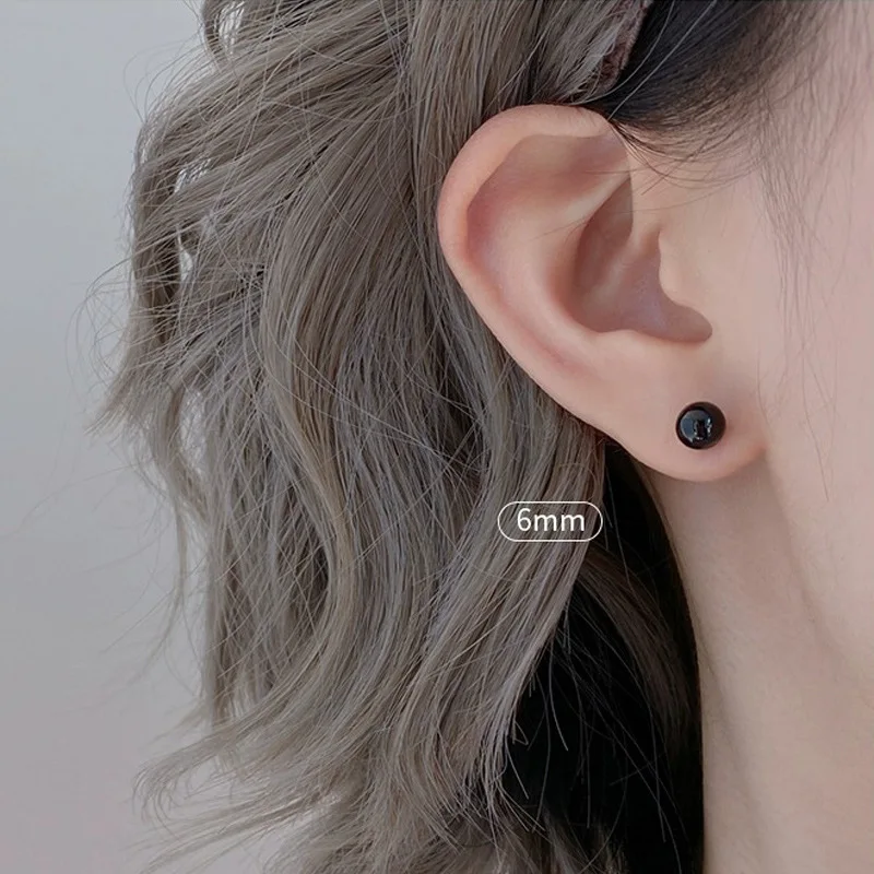 4mm 6mm 8mm 3Pairs Black Round Ball Imitation Pearl Stud Earring for Women Simple Temperament Ear Jewelry Christmas Day Girl