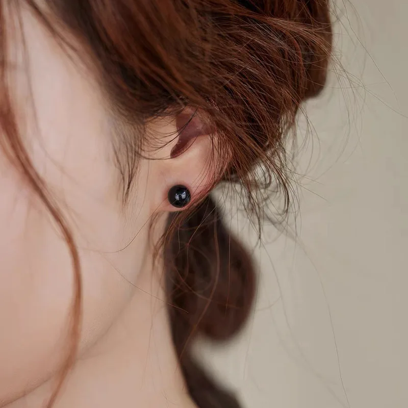 4mm 6mm 8mm 3Pairs Black Round Ball Imitation Pearl Stud Earring for Women Simple Temperament Ear Jewelry Christmas Day Girl