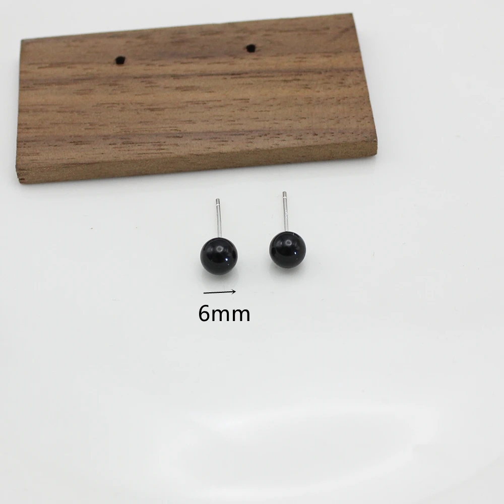 4mm 6mm 8mm 3Pairs Black Round Ball Imitation Pearl Stud Earring for Women Simple Temperament Ear Jewelry Christmas Day Girl