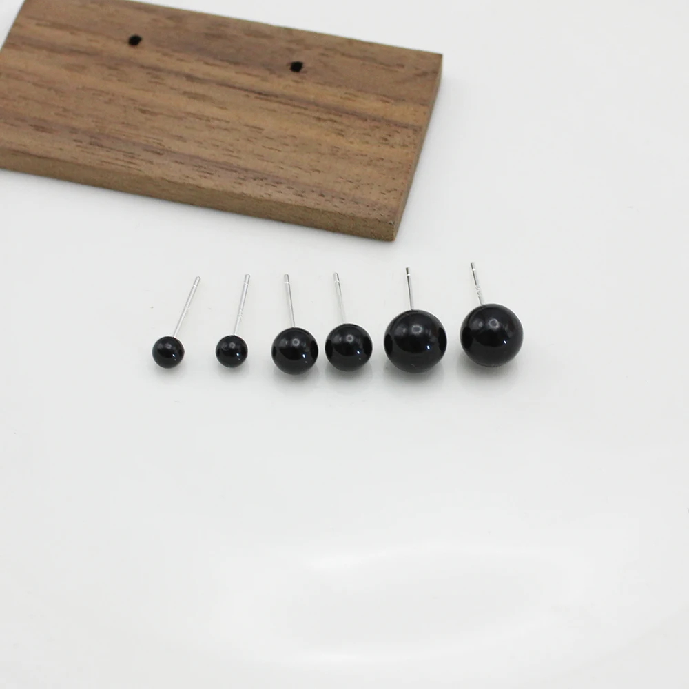 4mm 6mm 8mm 3Pairs Black Round Ball Imitation Pearl Stud Earring for Women Simple Temperament Ear Jewelry Christmas Day Girl