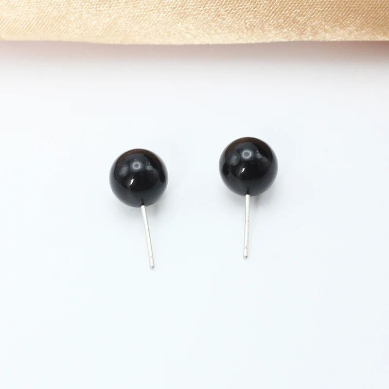 4mm 6mm 8mm 3Pairs Black Round Ball Imitation Pearl Stud Earring for Women Simple Temperament Ear Jewelry Christmas Day Girl