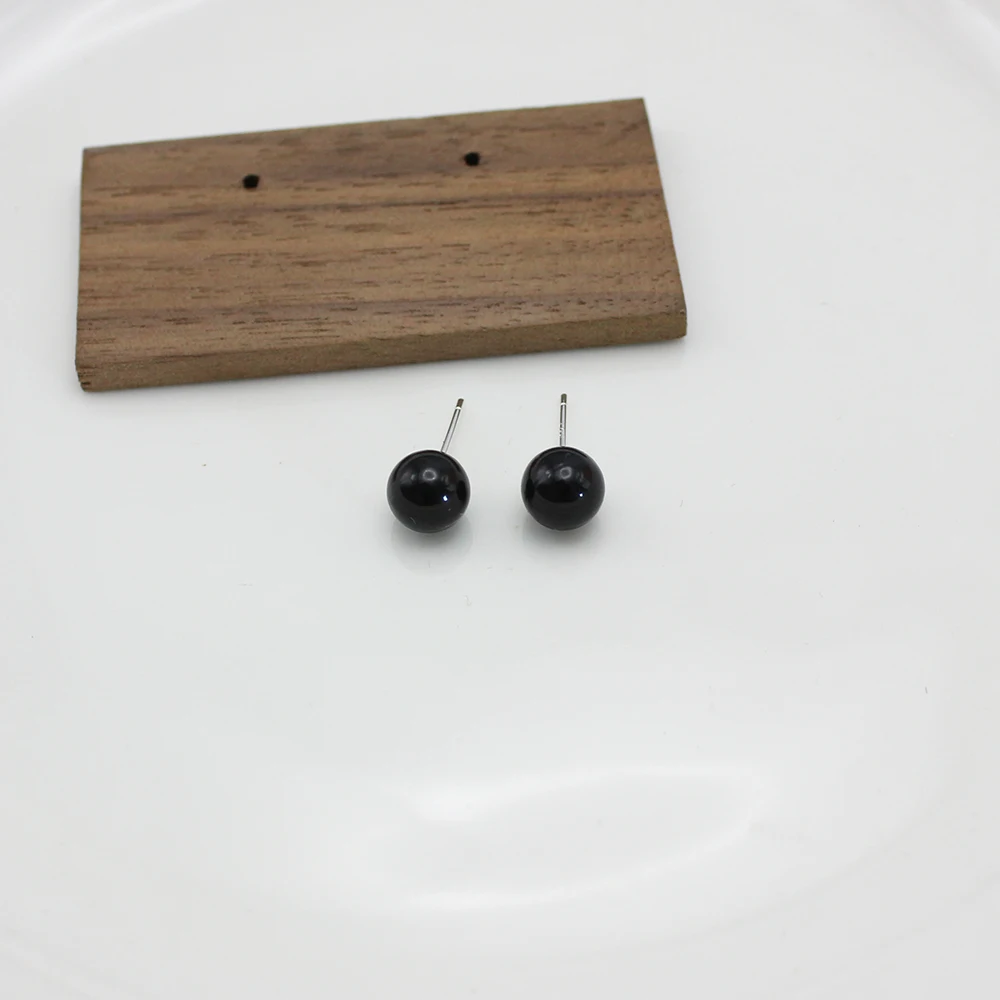4mm 6mm 8mm 3Pairs Black Round Ball Imitation Pearl Stud Earring for Women Simple Temperament Ear Jewelry Christmas Day Girl