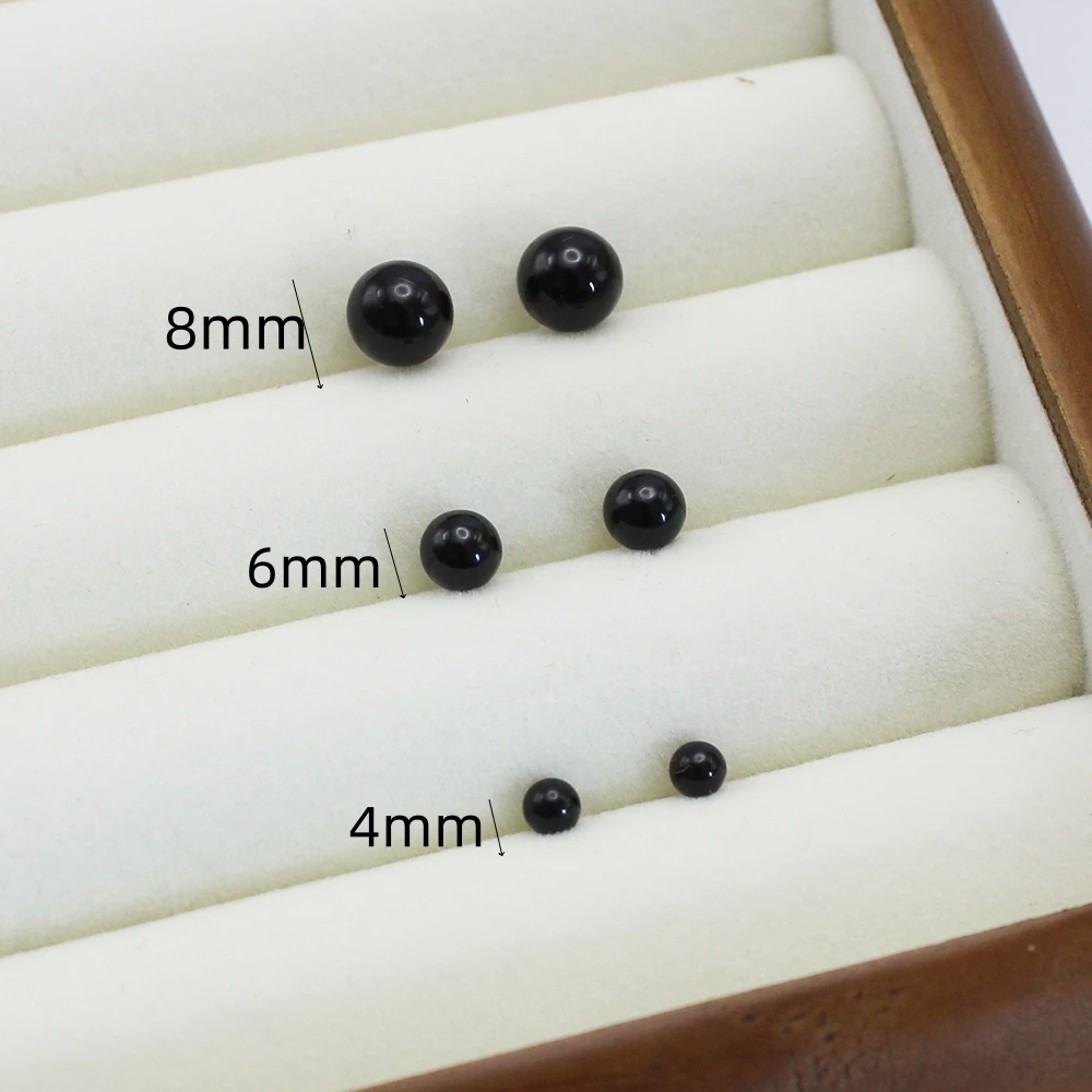 4mm 6mm 8mm 3Pairs Black Round Ball Imitation Pearl Stud Earring for Women Simple Temperament Ear Jewelry Christmas Day Girl
