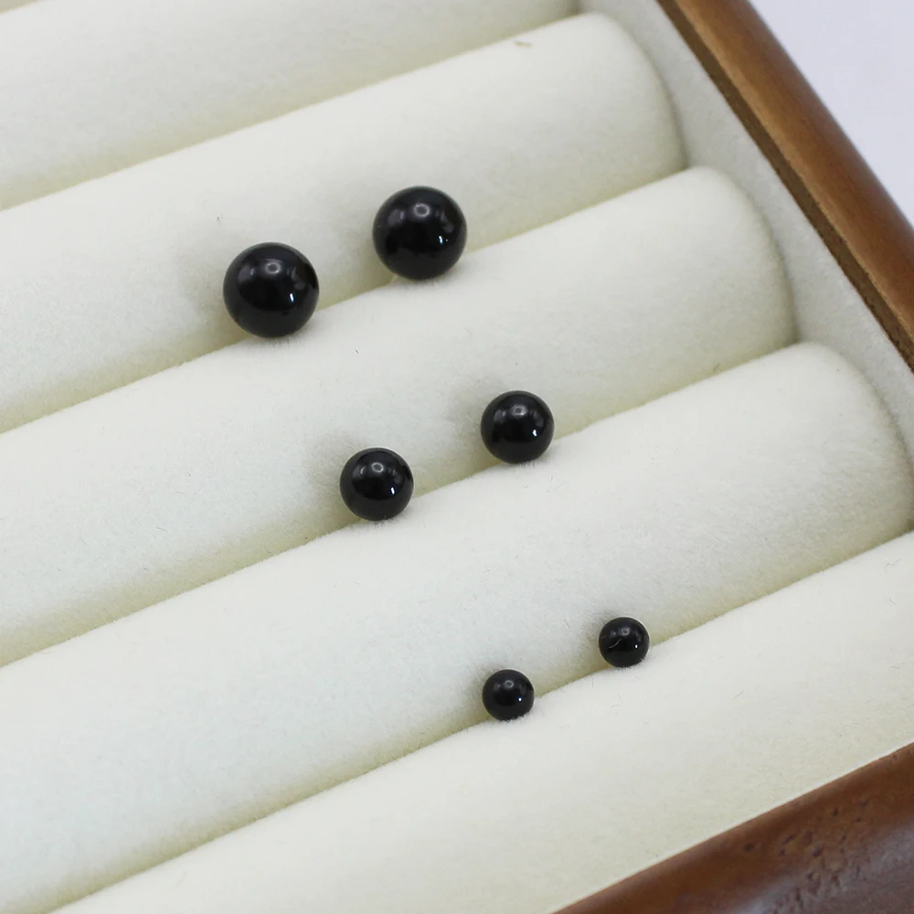 4mm 6mm 8mm 3Pairs Black Round Ball Imitation Pearl Stud Earring for Women Simple Temperament Ear Jewelry Christmas Day Girl