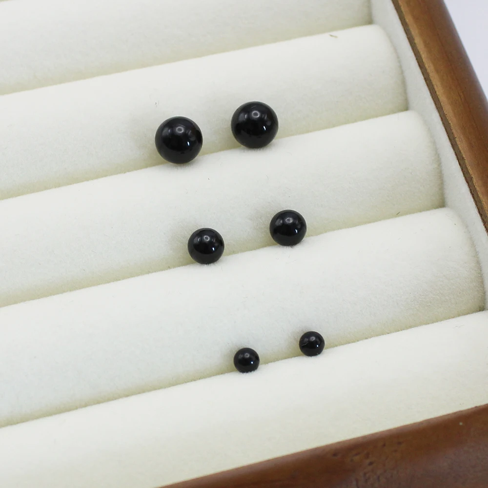 4mm 6mm 8mm 3Pairs Black Round Ball Imitation Pearl Stud Earring for Women Simple Temperament Ear Jewelry Christmas Day Girl