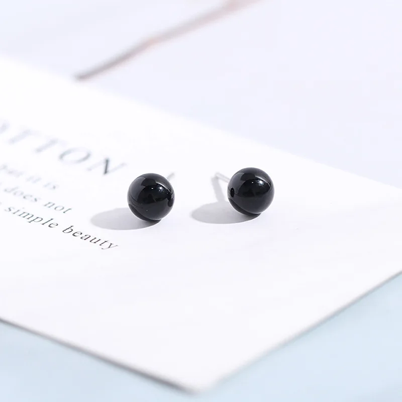 4mm 6mm 8mm 3Pairs Black Round Ball Imitation Pearl Stud Earring for Women Simple Temperament Ear Jewelry Christmas Day Girl
