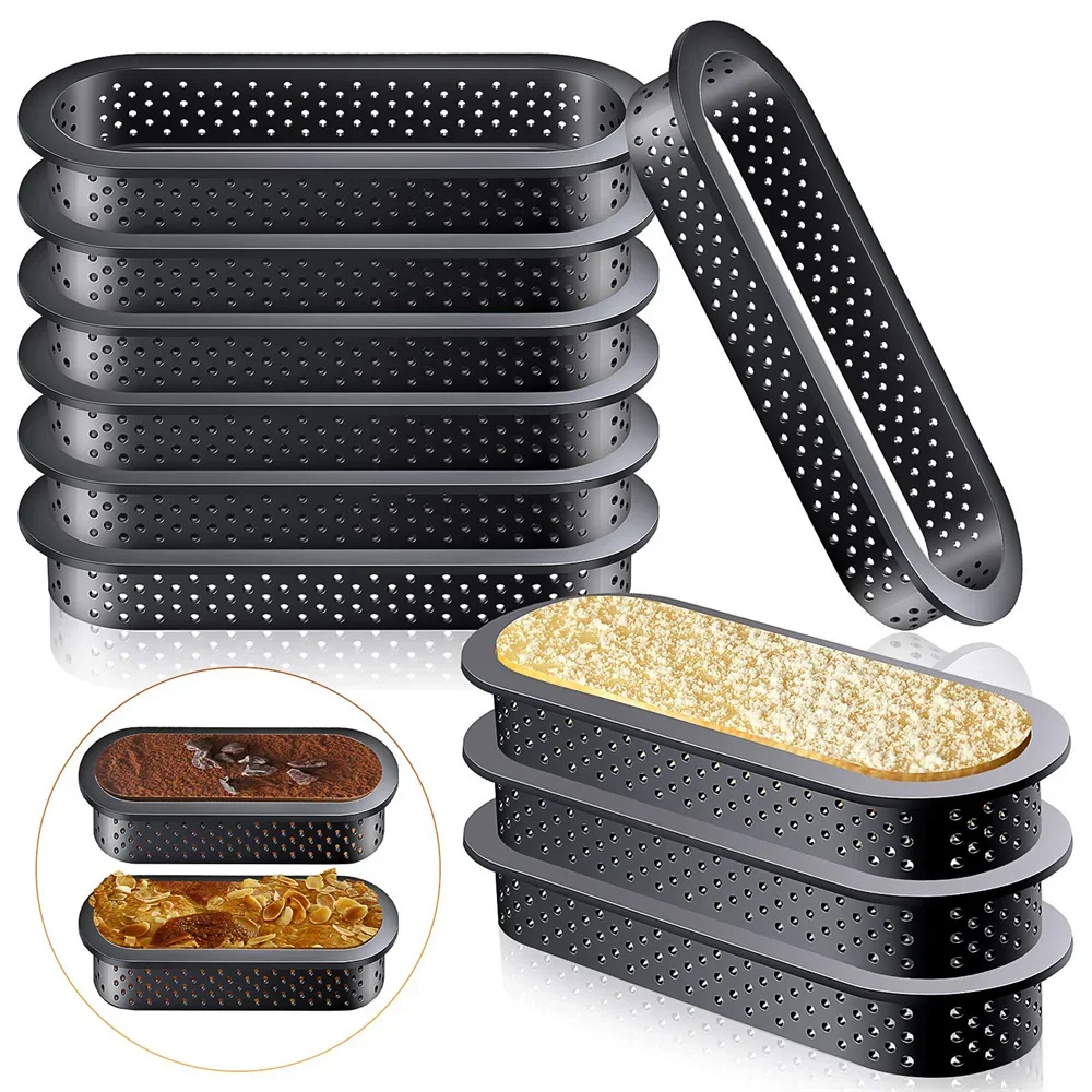 DIY 6/8pcs Tart Ring Round Rectangle Perforated Cake Mold Heat-Resistant Mousse Circle Ring French Dessert for Christmas Party