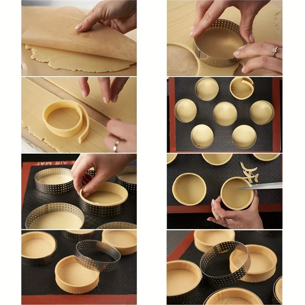 DIY 6/8pcs Tart Ring Round Rectangle Perforated Cake Mold Heat-Resistant Mousse Circle Ring French Dessert for Christmas Party