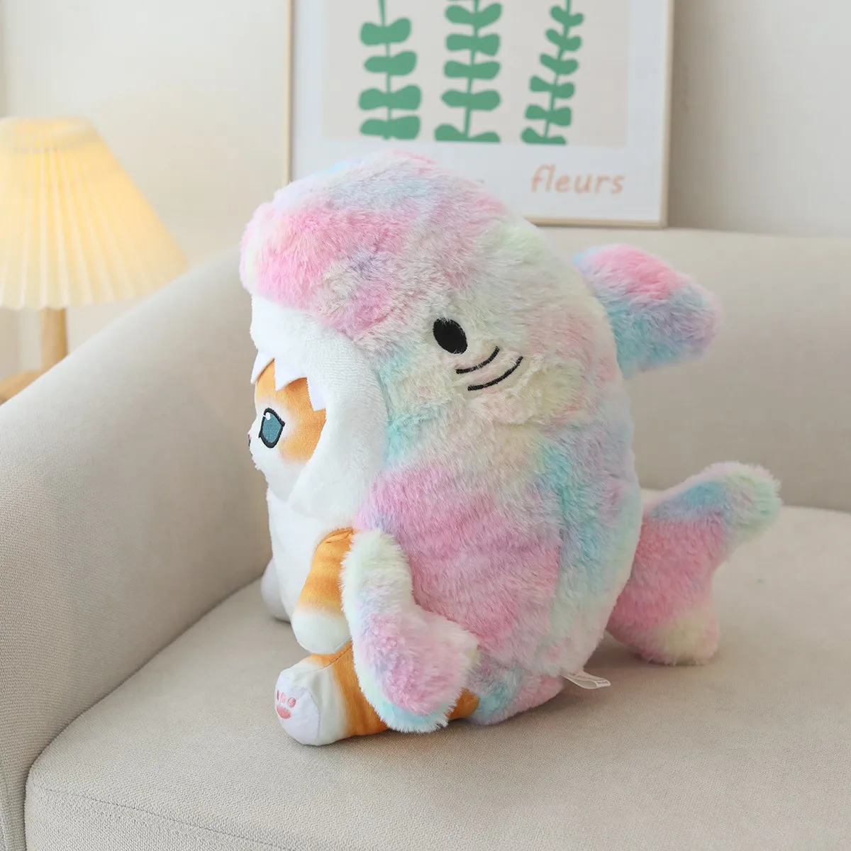 Kawaii Shark Cat Plush Toy Soft Stuffed Colorful Shark Cat Doll Kids Toys Birthday Christmas Gift for Boys Girls