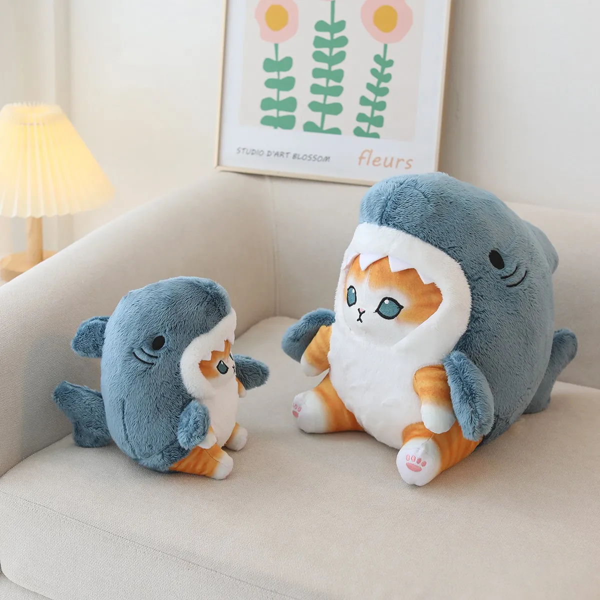 Kawaii Shark Cat Plush Toy Soft Stuffed Colorful Shark Cat Doll Kids Toys Birthday Christmas Gift for Boys Girls