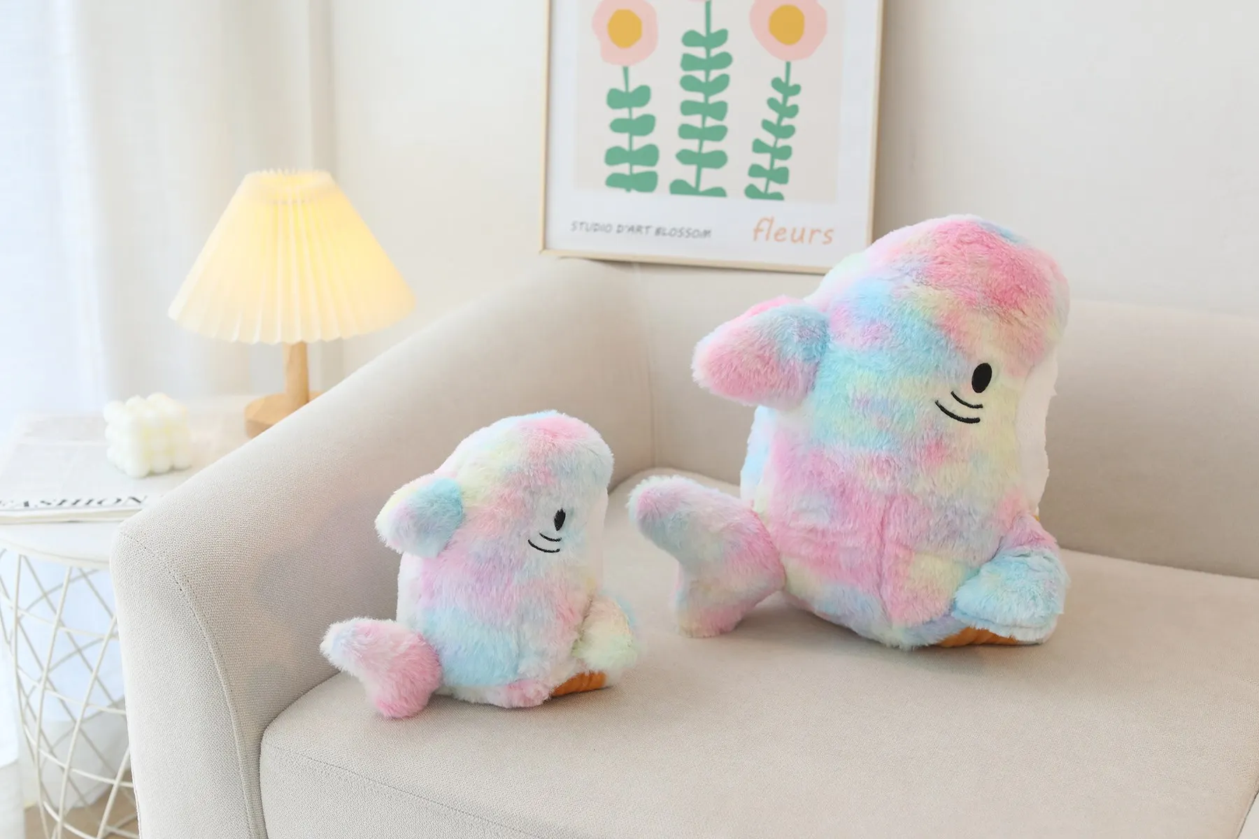 Kawaii Shark Cat Plush Toy Soft Stuffed Colorful Shark Cat Doll Kids Toys Birthday Christmas Gift for Boys Girls