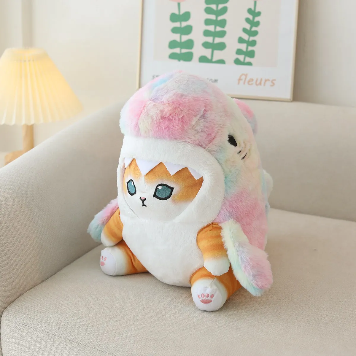 Kawaii Shark Cat Plush Toy Soft Stuffed Colorful Shark Cat Doll Kids Toys Birthday Christmas Gift for Boys Girls