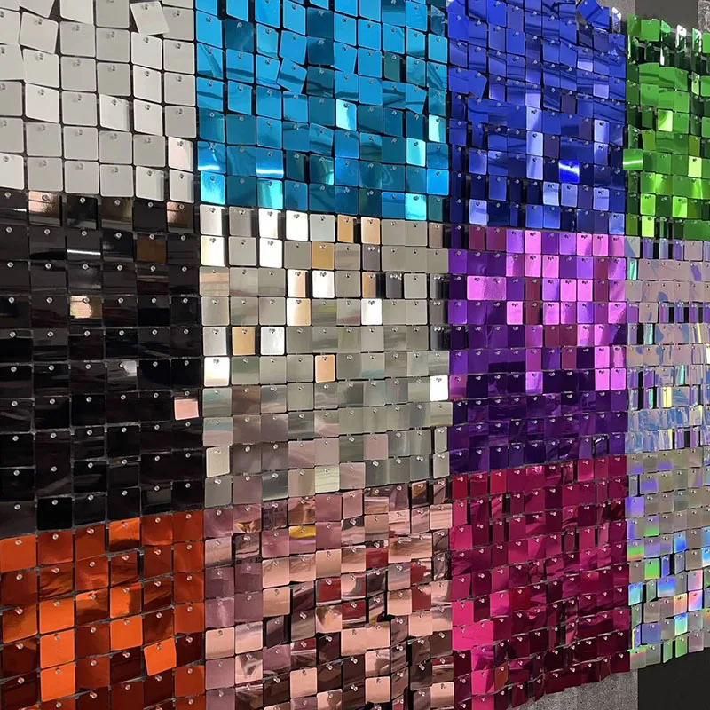 6-30Pcs Colorful Glitter Sequins Background Wall Panels Light Gold Square Shiny Panels Wedding Birthday Christmas Party Backdrop