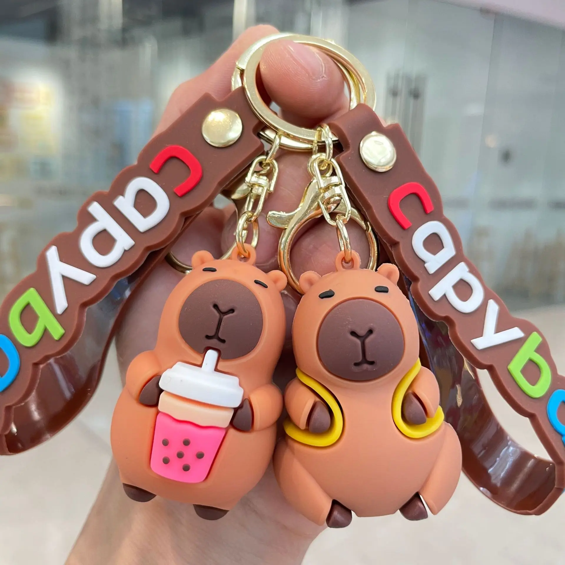 Capybara Keychain PVC Soft Key Accessories Cute Party Gifts for Christmas for Boys and Girls Key Buckles Metal