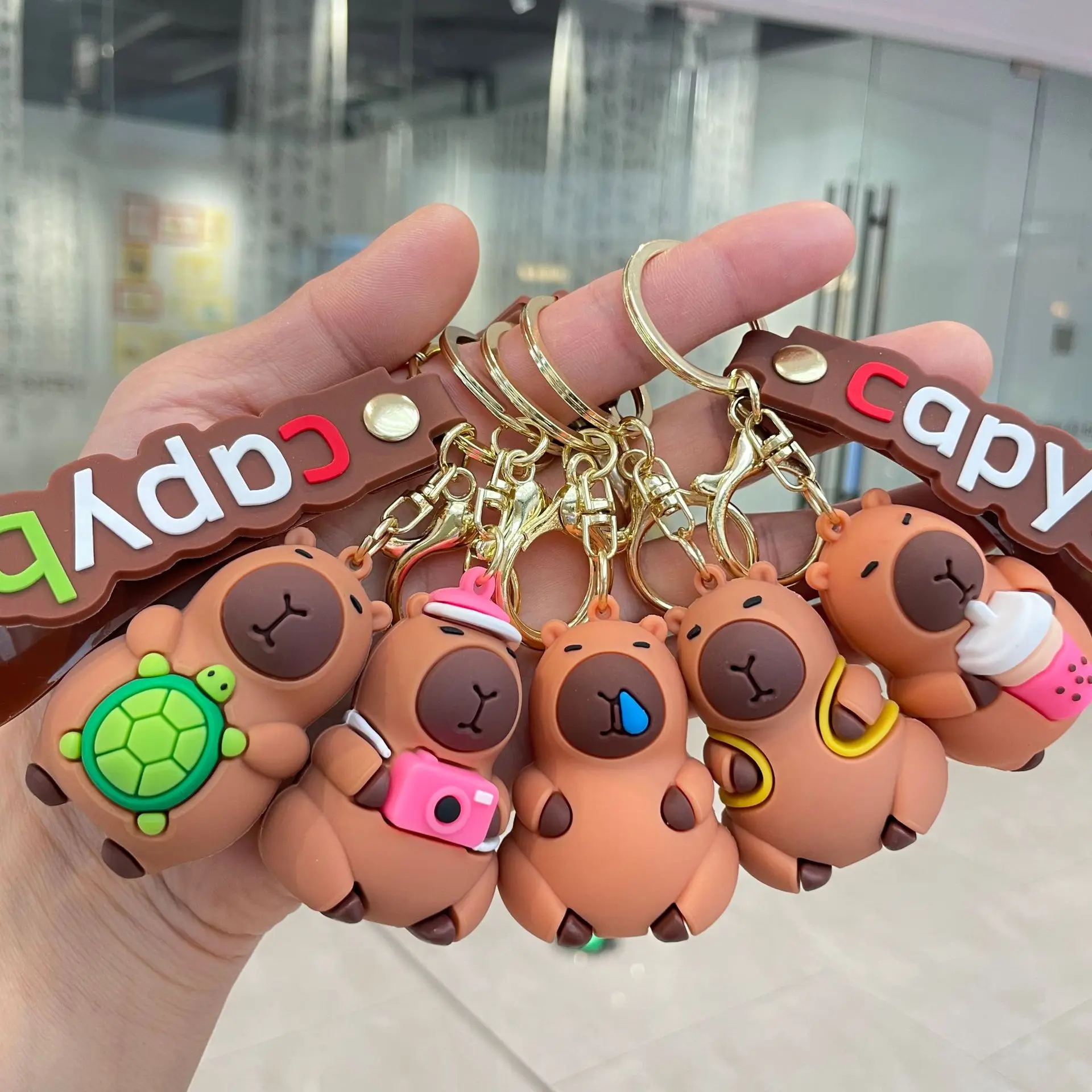 Capybara Keychain PVC Soft Key Accessories Cute Party Gifts for Christmas for Boys and Girls Key Buckles Metal