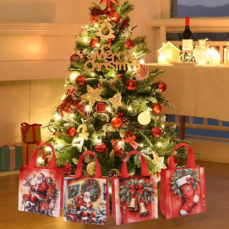 4/8pcs Christmas Gift Bag Santa Non-Woven Bag Christmas Decorations For Home 2025 Xmas Navidad Noel Gifts New Year Packaging Bag