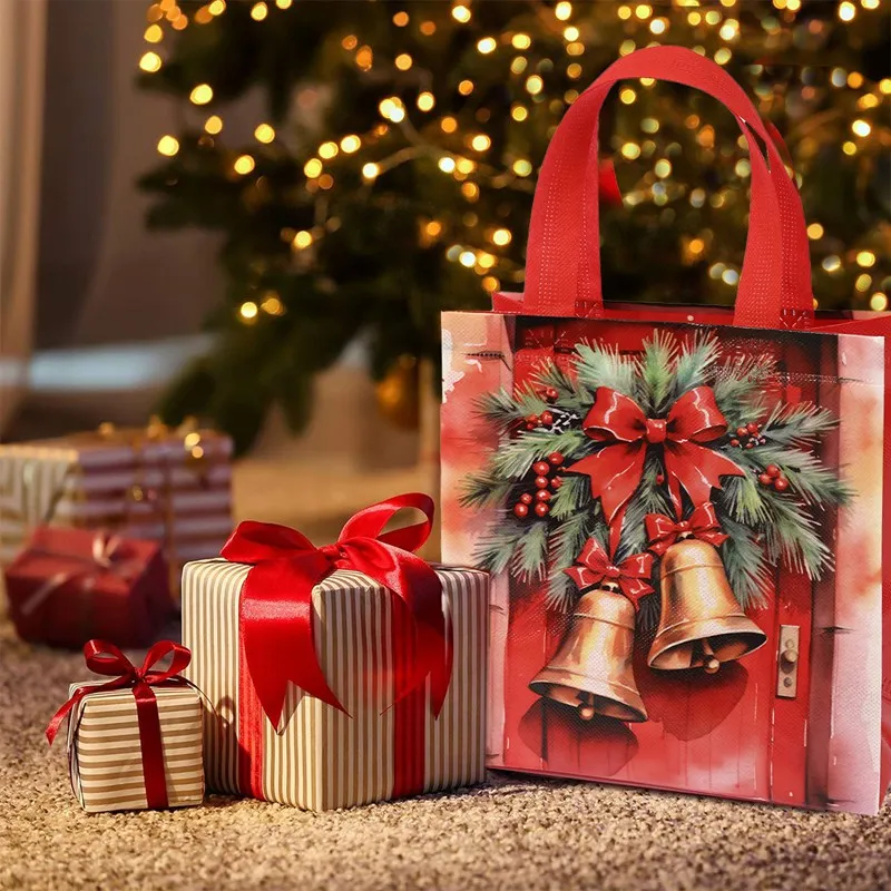 4/8pcs Christmas Gift Bag Santa Non-Woven Bag Christmas Decorations For Home 2025 Xmas Navidad Noel Gifts New Year Packaging Bag